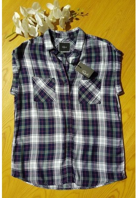 RAILS Britt - Blue, White Green with Red Stripes Check Shirt (Sleeveless)