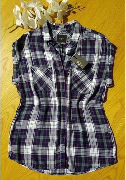 RAILS Britt - Blue, White Green with Red Stripes Check Shirt (Sleeveless)