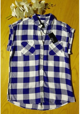 RAILS Britt - Cobalt & White Check Shirt (Sleeveless) - RRP:$270