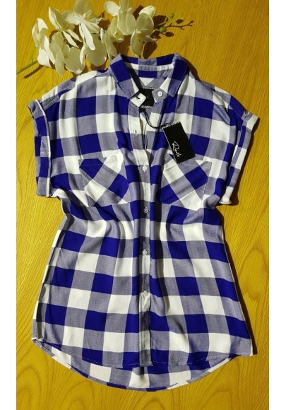 RAILS Britt - Cobalt & White Check Shirt (Sleeveless) - RRP:$270