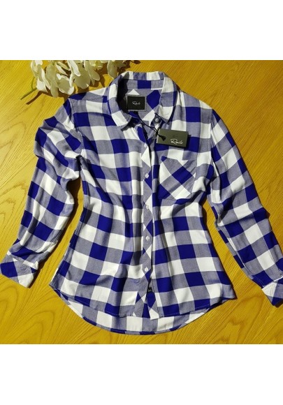 RAILS Hunter - Cobalt & White Check Shirt (L Sleeve) - RRP:$270