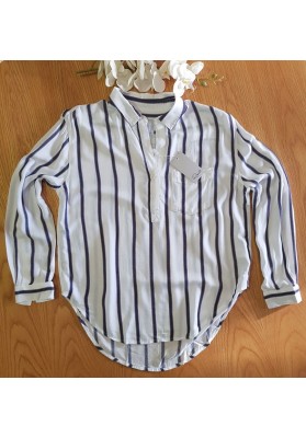 RAILS Ellie - White/River Stripe Shirt (L Sleeve) - RRP:$210