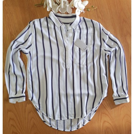 RAILS Ellie - White/River Stripe Shirt (L Sleeve) - RRP:$210