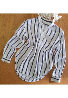 RAILS Ellie - White/River Stripe Shirt (L Sleeve) - RRP:$210