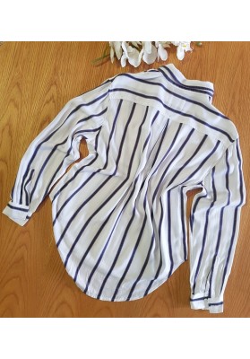 RAILS Ellie - White/River Stripe Shirt (L Sleeve) - RRP:$210