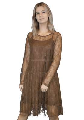 Ottod'ame - Brown Lace Dress - Long Sleeves -  SZ:AU10 - RRP:$360