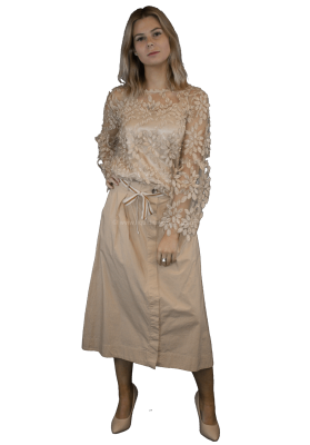 Ottod'ame - Cotton Midi Skirt with Belt - Beige -  SZ:AU10 - RRP:$375