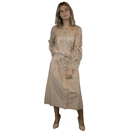 Ottod'ame - Cotton Midi Skirt with Belt - Beige -  SZ:AU10 - RRP:$375