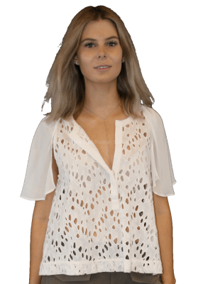 NUE 19.04 - Trudy S/Sleeve Ivory Top -SZ: AU8 RRP:$568